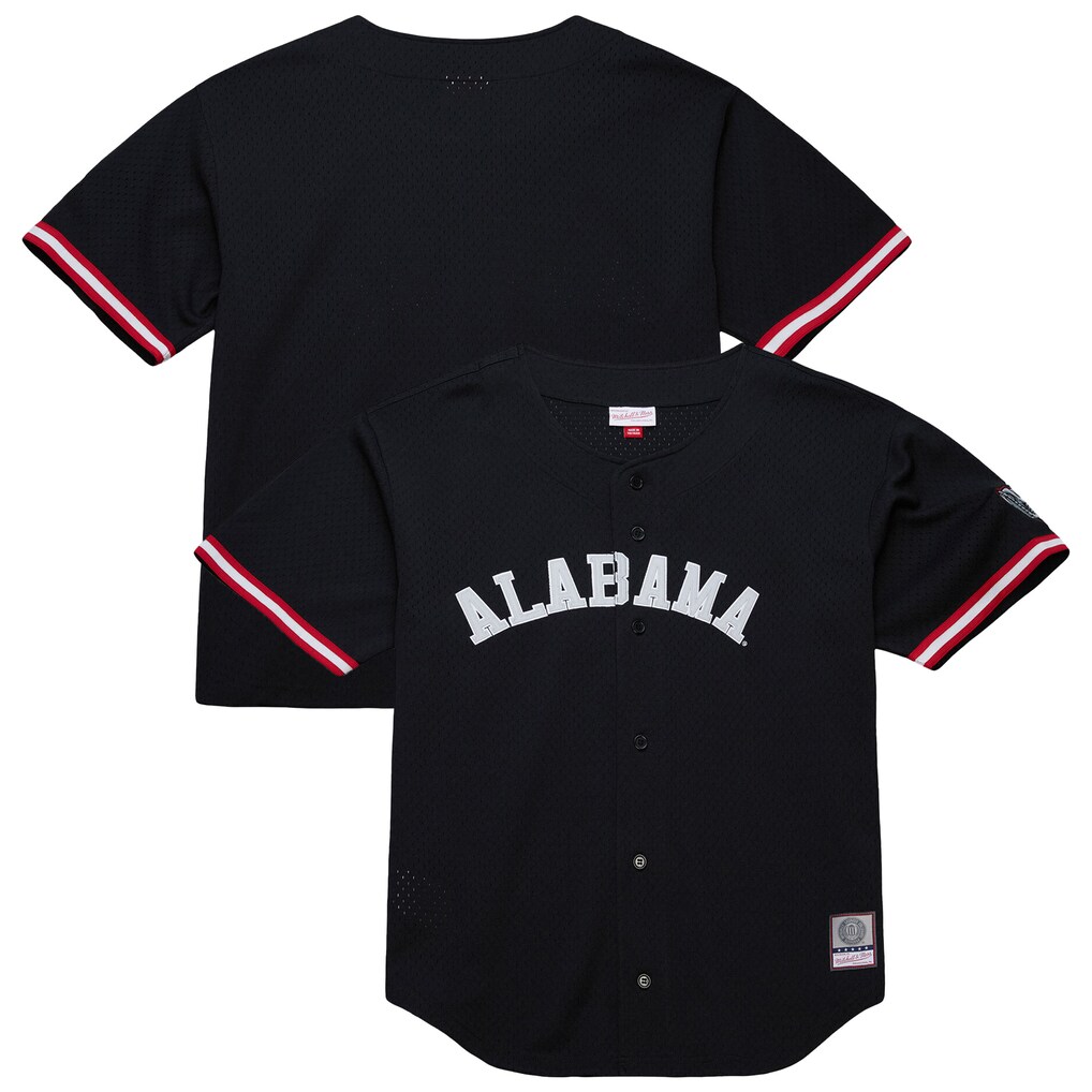 Men's Mitchell & Ness Black Alabama Crimson Tide On The Clock Full-Button Fashion Jersey - ujerseystore