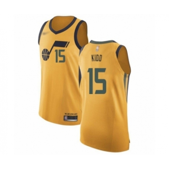 Men's Utah Jazz #15 Stanton Kidd Authentic Gold Basketball Jersey Statement Edition