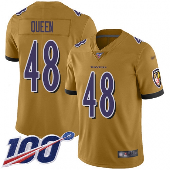 Youth Baltimore Ravens #48 Patrick Queen Gold Stitched NFL Limited Inverted Legend 100th Season Jersey - Ujersey