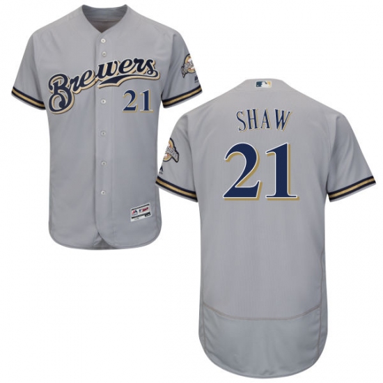 Men's Majestic Milwaukee Brewers #21 Travis Shaw Grey Flexbase Authentic Collection MLB Jersey - Ujersey