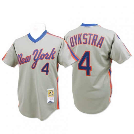 Men's Mitchell and Ness New York Mets #4 Lenny Dykstra Authentic Grey Throwback MLB Jersey - Ujersey