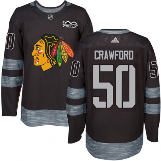 Men's Adidas Chicago Blackhawks #50 Corey Crawford Authentic Black 1917-2017 100th Anniversary NHL Jersey