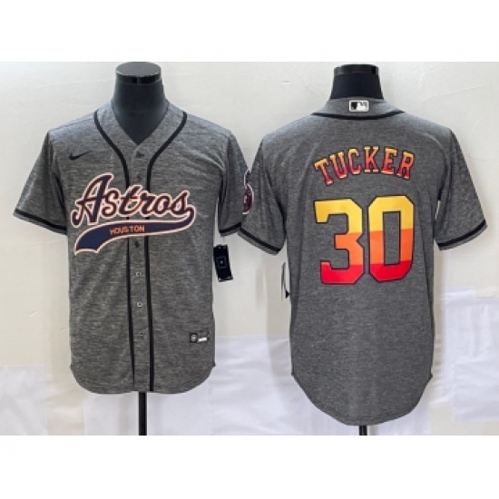 Men's Houston Astros #30 Kyle Tucker Grey Gridiron Cool Base Stitched Baseball Jersey - Ujersey