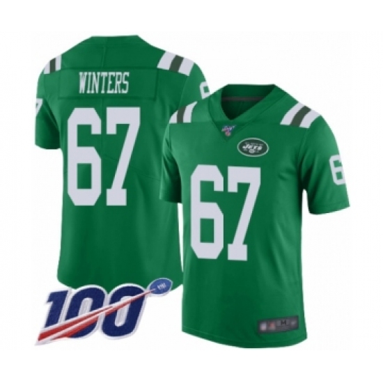 Men's New York Jets #67 Brian Winters Limited Green Rush Vapor Untouchable 100th Season Football Jersey - Ujersey