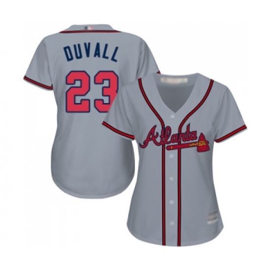 Women's Atlanta Braves #23 Adam Duvall Replica Grey Road Cool Base Baseball Jersey - Ujersey