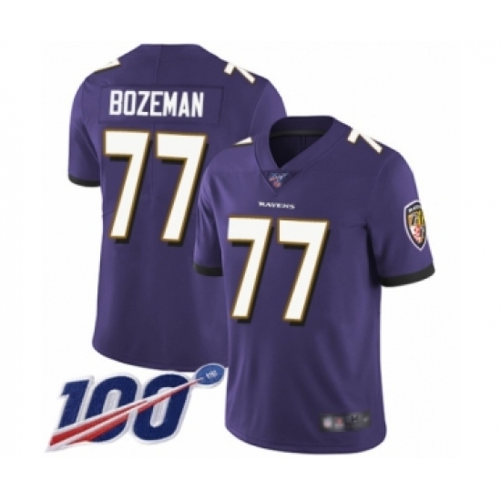 Youth Baltimore Ravens #77 Bradley Bozeman Purple Team Color Vapor Untouchable Limited Player 100th Season Football Jersey - Ujersey