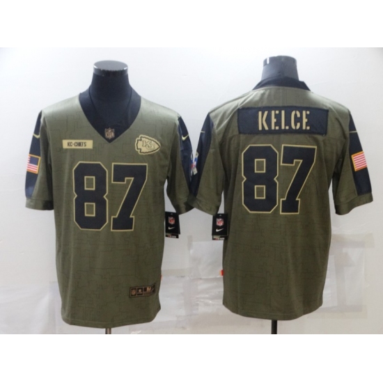 Men's Kansas City Chiefs #87 Travis Kelce Nike Olive 2021 Salute To Service Limited Player Jersey - Ujersey