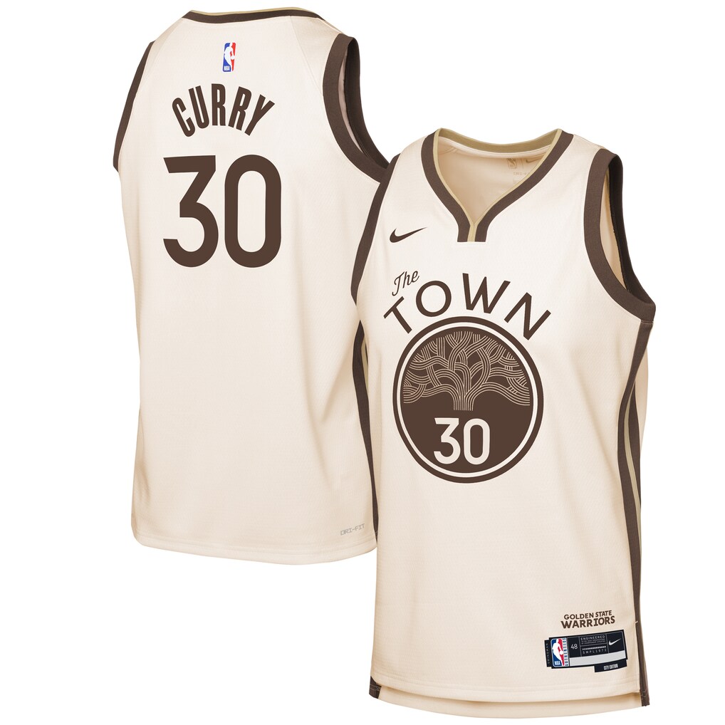 Youth Golden State Warriors Stephen Curry Nike Tan 2025/26 City Edition Swingman Jersey - ujerseystore