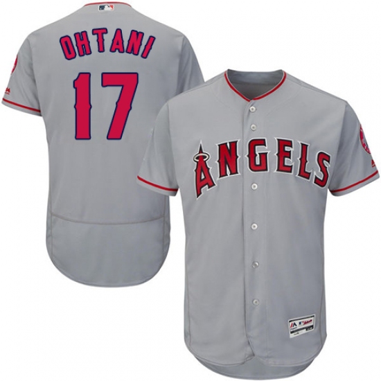 Men's Majestic Los Angeles Angels of Anaheim #17 Shohei Ohtani Grey Road Flex Base Authentic Collection MLB Jersey - Ujersey