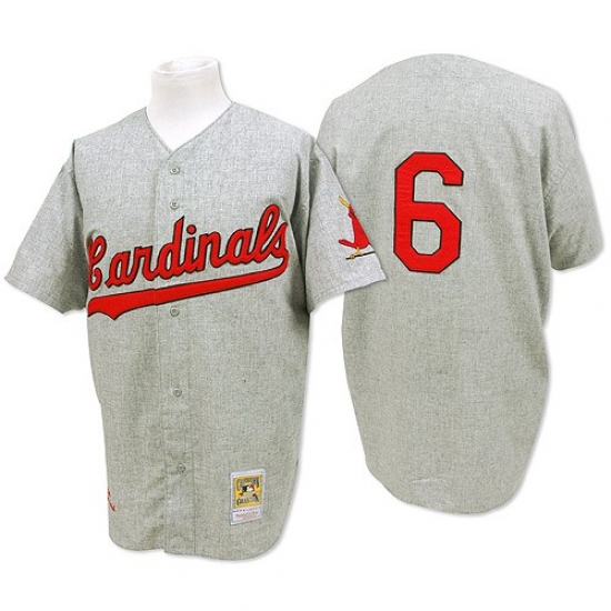 Men's Mitchell and Ness 1956 St. Louis Cardinals #6 Stan Musial Replica Grey Throwback MLB Jersey - Ujersey