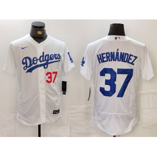 Men's Los Angeles Dodgers #37 Teoscar Hernandez Number White Flex Base Stitched Jersey - Ujersey