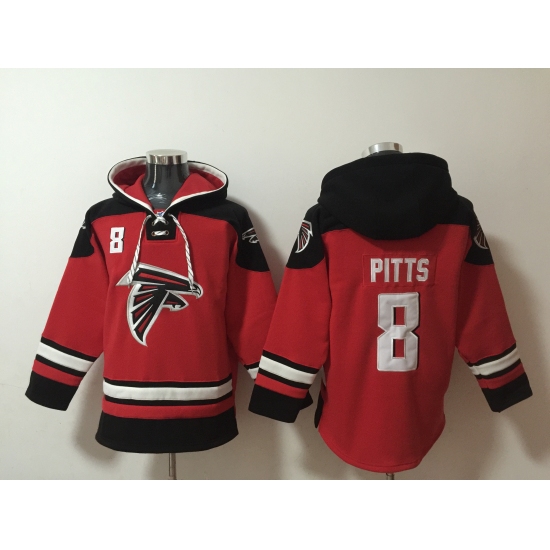 Men's Atlanta Falcons #8 Kyle Pitts Red Ageless Must-Have Lace-Up Pullover Hoodie - Ujersey