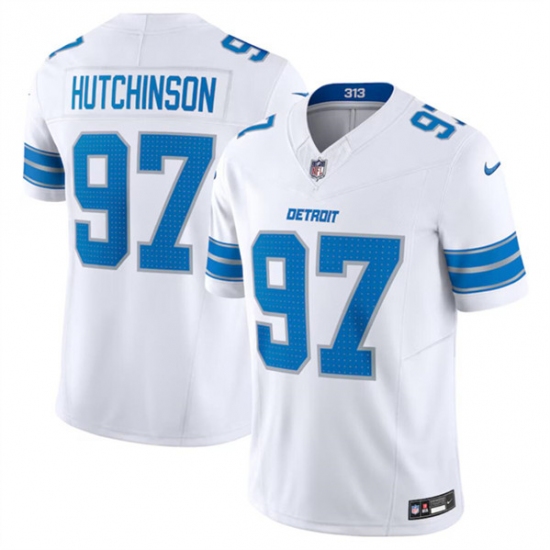 Men's Detroit Lions #97 Aidan Hutchinson White 2024 F.U.S.E. Vapor Limited Stitched Jersey - Ujersey