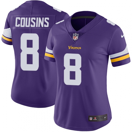 Women's Nike Minnesota Vikings #8 Kirk Cousins Purple Team Color Vapor Untouchable Limited Player NFL Jersey - Ujersey