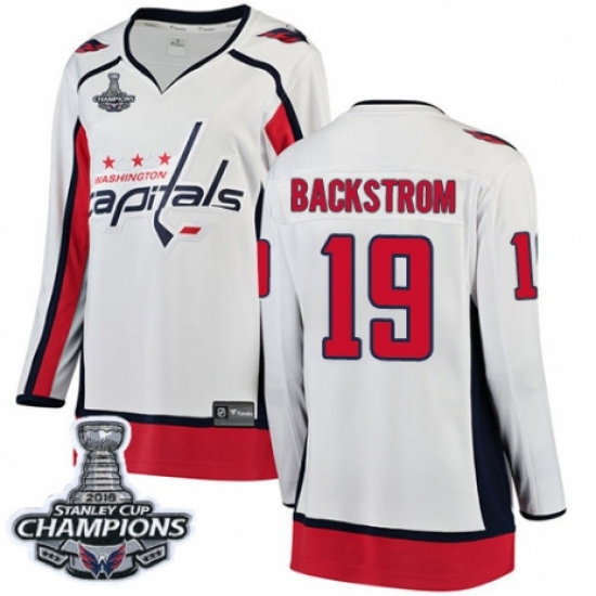 Women's Washington Capitals #19 Nicklas Backstrom Fanatics Branded White Away Breakaway 2018 Stanley Cup Final Champions NHL Jersey - Ujersey