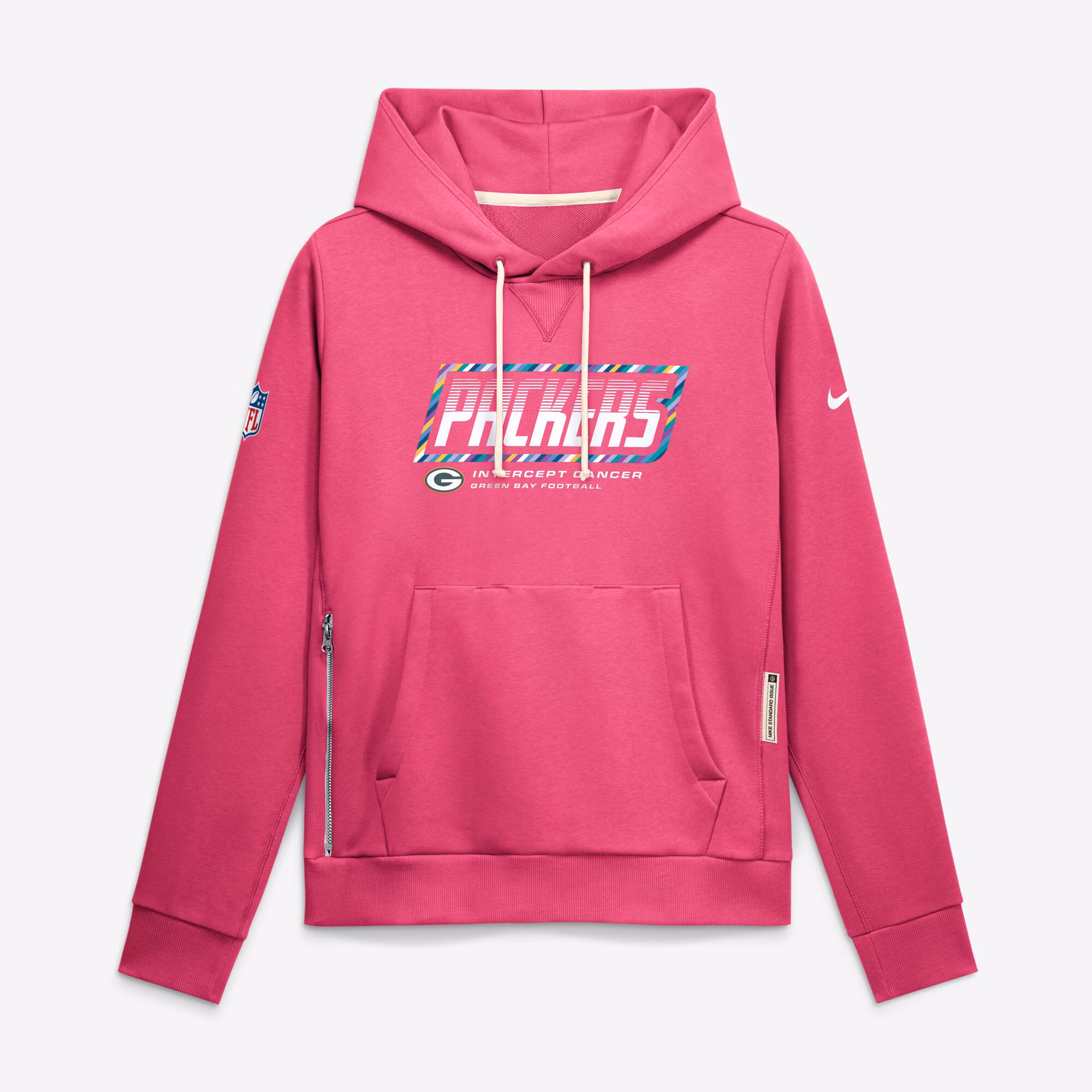 Women's Green Bay Packers  Nike Pink 2026 NFL Crucial Catch Sideline Standard Issue Dri-FIT Pullover Hoodie - Ujersey