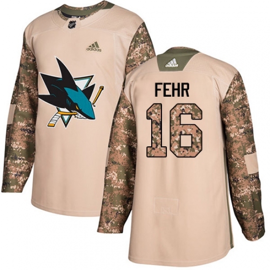 Men's Adidas San Jose Sharks #16 Eric Fehr Authentic Camo Veterans Day Practice NHL Jersey - Ujersey