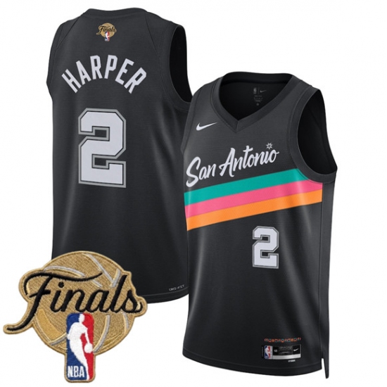 Men's San Antonio Spurs #2 Dylan Harper Black 2026 Finals City Edition Stitched Basketball Jersey - Ujersey