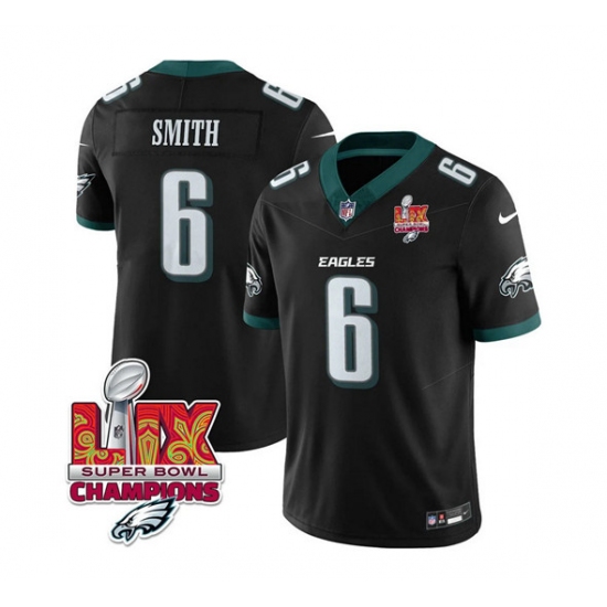 Men's Philadelphia Eagles #6 DeVonta Smith Black 2025 Eagles Logo Super Bowl LIX New F.U.S.E. Vapor Limited Football Stitched Jersey - Ujersey