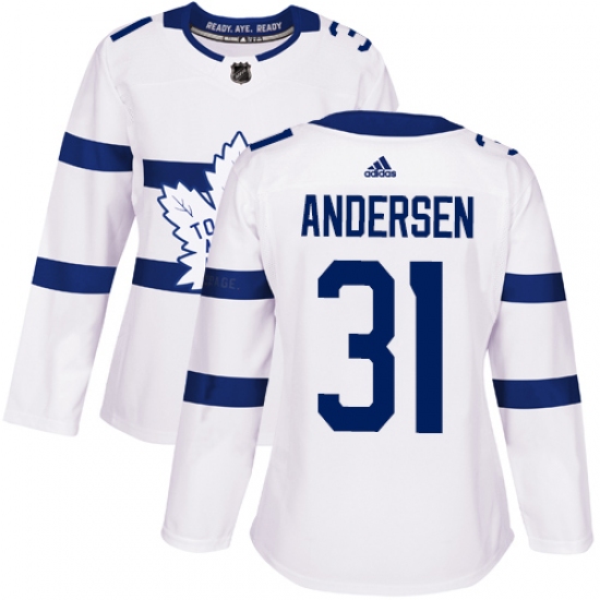 Women's Adidas Toronto Maple Leafs #31 Frederik Andersen Authentic White 2018 Stadium Series NHL Jersey - Ujersey