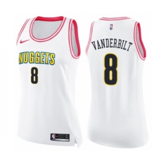 Women's Nike Denver Nuggets #8 Jarred Vanderbilt Swingman White Pink Fashion NBA Jersey - Ujersey