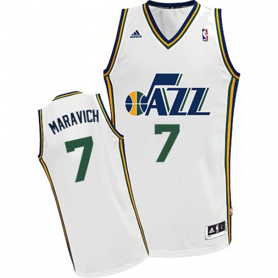 Men's Adidas Utah Jazz #7 Pete Maravich Swingman White Home NBA Jersey - Ujersey