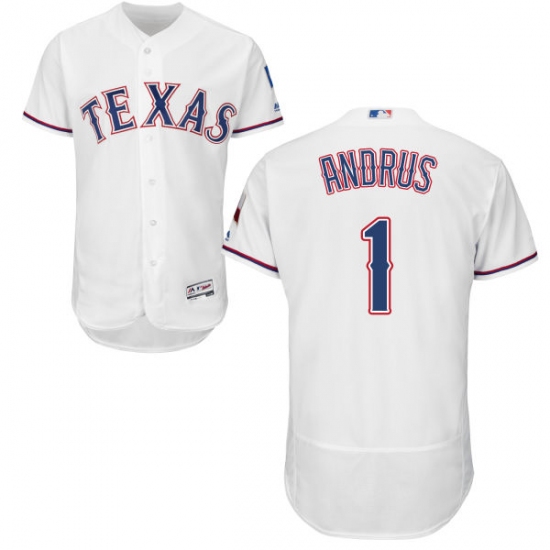 Men's Majestic Texas Rangers #1 Elvis Andrus White Home Flex Base Authentic Collection MLB Jersey - Ujersey