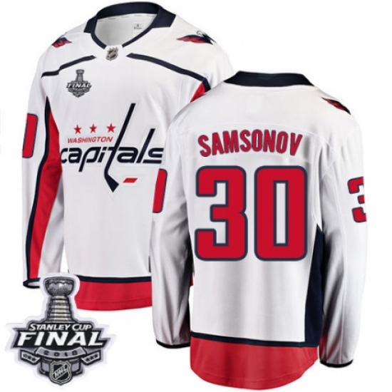 Men's Washington Capitals #30 Ilya Samsonov Fanatics Branded White Away Breakaway 2018 Stanley Cup Final NHL Jersey - Ujersey