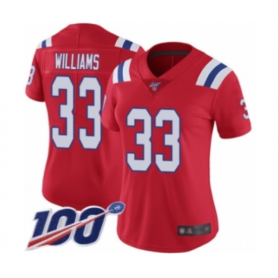 Women's New England Patriots #33 Joejuan Williams Red Alternate Vapor Untouchable Limited Player 100th Season Football Jersey - Ujersey
