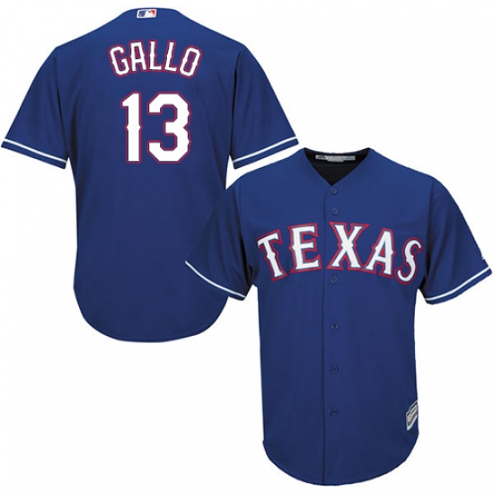 Men's Majestic Texas Rangers #13 Joey Gallo Replica Royal Blue Alternate 2 Cool Base MLB Jersey - Ujersey