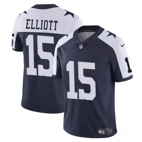 Men's Dallas Cowboys #15 Ezekiel Elliott Navy White Vapor Untouchable Thanksgiving Limited Football Stitched Jersey - Ujersey