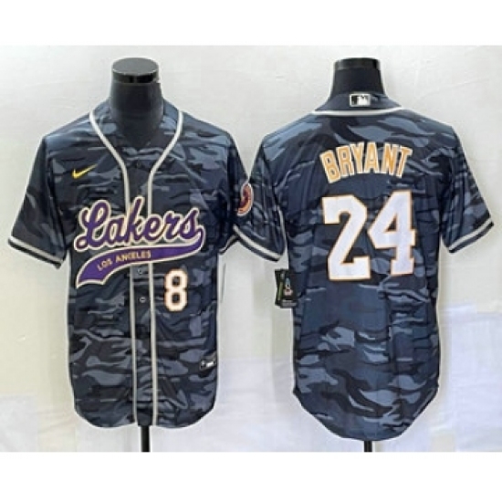 Men's Los Angeles Lakers #8 #24 Kobe Bryant Black Camo Cool Base Stitched Baseball Jersey - Ujersey