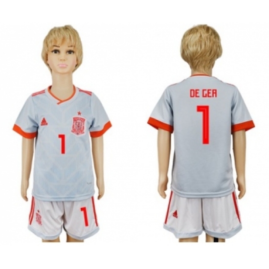 Spain #1 De Gea Away Kid Soccer Country Jersey