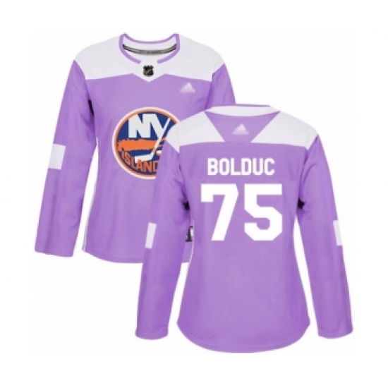 Women's New York Islanders #75 Samuel Bolduc Authentic Purple Fights Cancer Practice Hockey Jersey - Ujersey