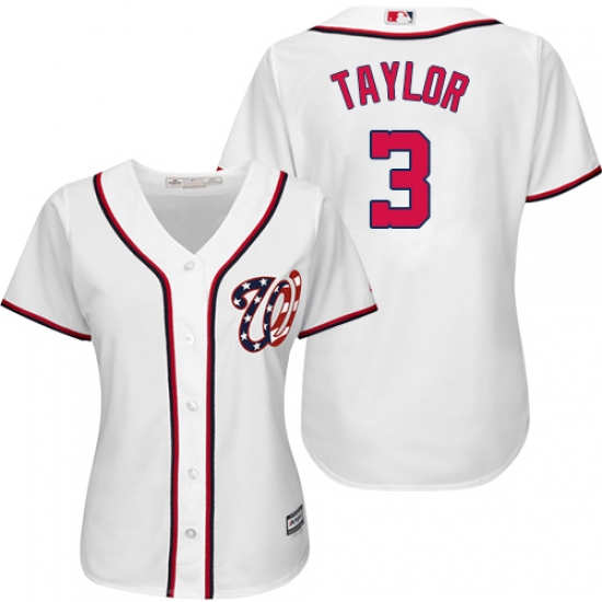 Women's Majestic Washington Nationals #3 Michael Taylor Authentic White Home Cool Base MLB Jersey - Ujersey