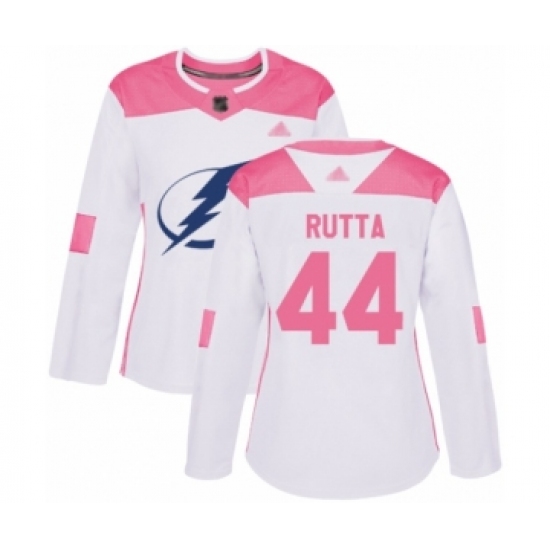 Women's Tampa Bay Lightning #44 Jan Rutta Authentic White Pink Fashion Hockey Jersey - Ujersey