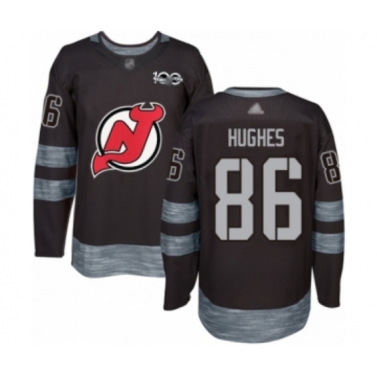 Men's New Jersey Devils #86 Jack Hughes Authentic Black 1917-2017 100th Anniversary Hockey Jersey - Ujersey