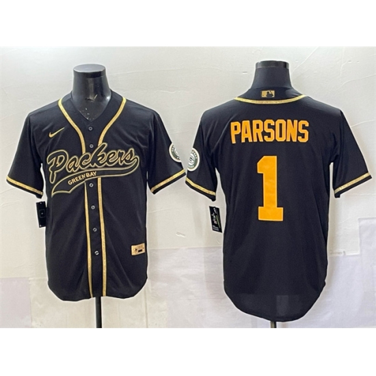 Men's Green Bay Packers #1 Micah Parsons Black Gold Cool Base Stitched Baseball Jersey - Ujersey