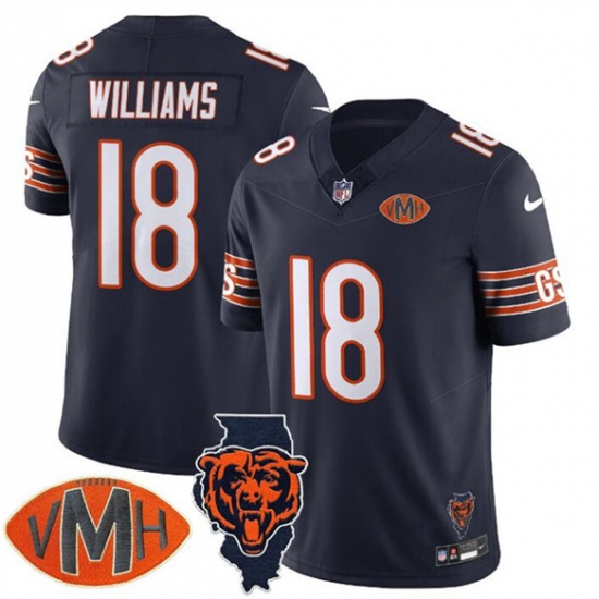 Men's Chicago Bears #18 Caleb Williams Navy F.U.S.E. With Illinois and VMH Patch Limited Football Stitched Jersey - Ujersey