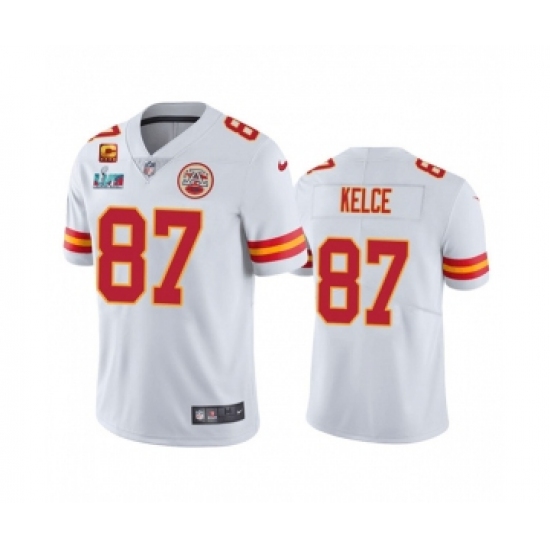 Men's Kansas City Chiefs #87 Travis Kelce White Super Bowl LVII Patch And 4-star C Patch Vapor Untouchable Limited Stitched Jersey - Ujersey