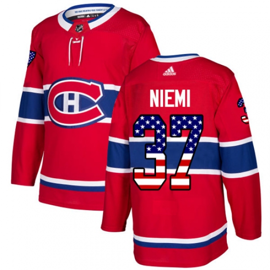 Men's Adidas Montreal Canadiens #37 Antti Niemi Authentic Red USA Flag Fashion NHL Jersey - Ujersey