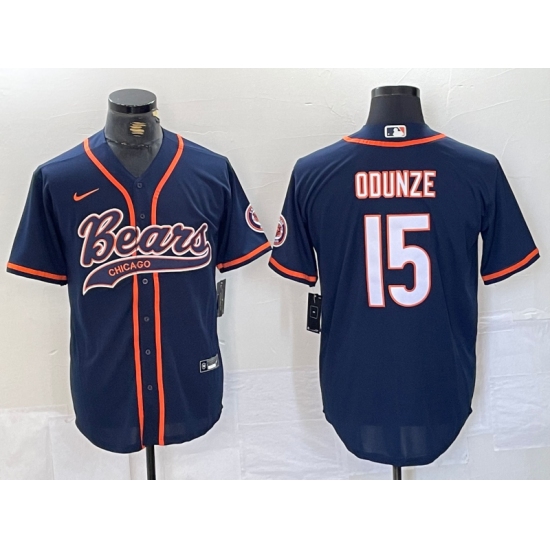 Men's Chicago Bears #15 Rome Odunze Navy BlueWith Cool Base Stitched Baseball Jersey - Ujersey