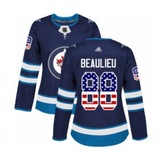 Women's Winnipeg Jets #88 Nathan Beaulieu Authentic Navy Blue USA Flag Fashion Hockey Jersey - Ujersey