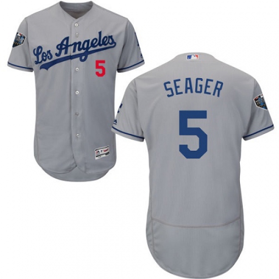 Men's Majestic Los Angeles Dodgers #5 Corey Seager Grey Road Flex Base Authentic Collection 2018 World Series MLB Jersey - Ujersey