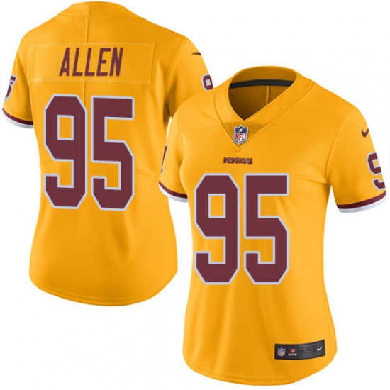 Women's Nike Washington Redskins #95 Jonathan Allen Limited Gold Rush Vapor Untouchable NFL Jersey