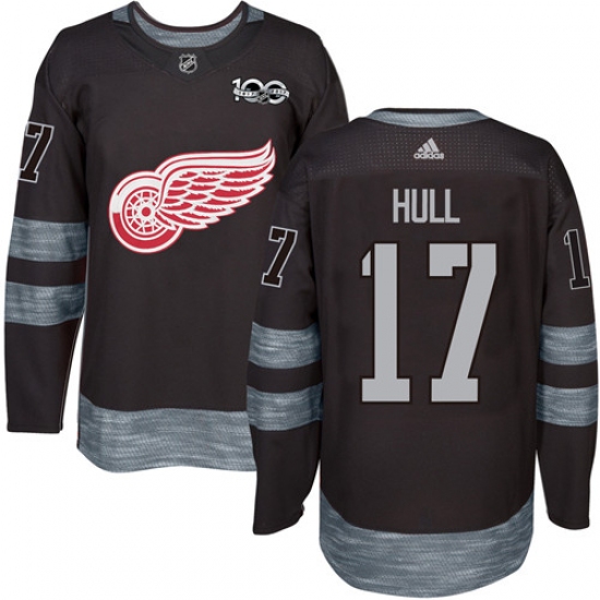 Men's Adidas Detroit Red Wings #17 Brett Hull Authentic Black 1917-2017 100th Anniversary NHL Jersey - Ujersey