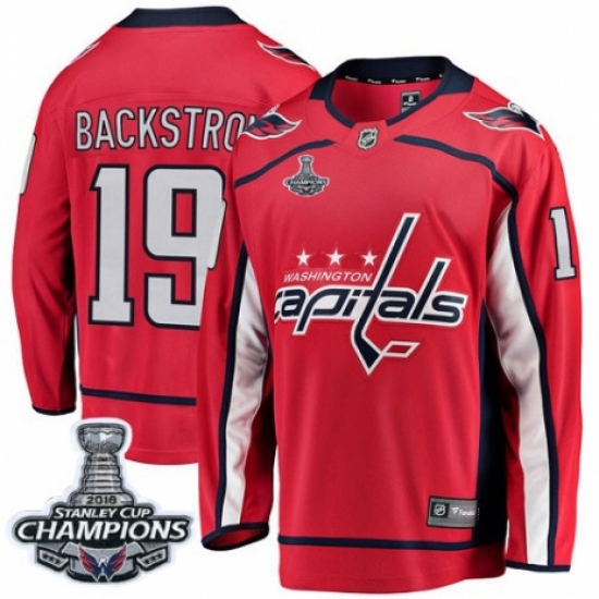 Men's Washington Capitals #19 Nicklas Backstrom Fanatics Branded Red Home Breakaway 2018 Stanley Cup Final Champions NHL Jersey - Ujersey