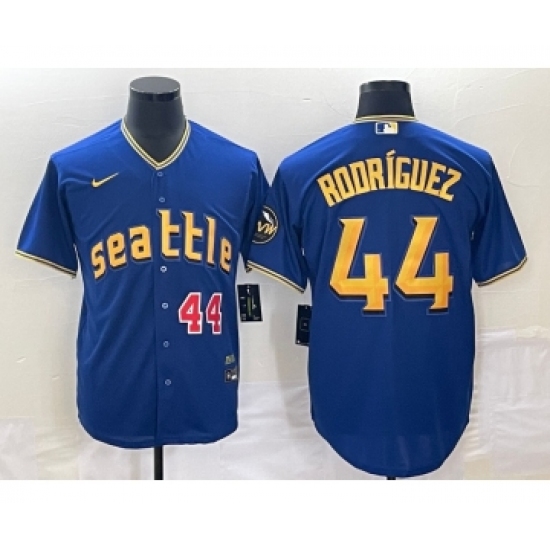 Men's Seattle Mariners #44 Julio Rodriguez Number Blue 2023 City Connect Cool Base Stitched Jersey - Ujersey