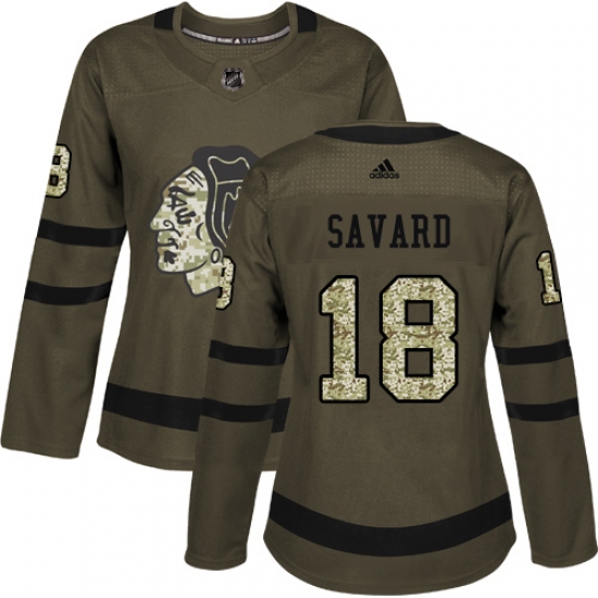 Women's Reebok Chicago Blackhawks #18 Denis Savard Authentic Green Salute to Service NHL Jersey - Ujersey