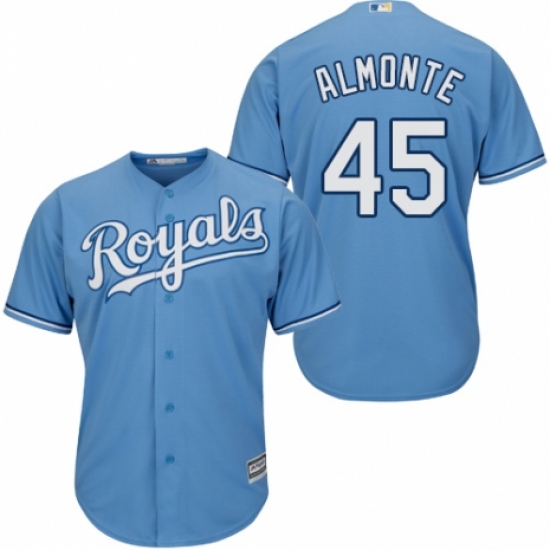 Men's Majestic Kansas City Royals #45 Abraham Almonte Replica Light Blue Alternate 1 Cool Base MLB Jersey - Ujersey